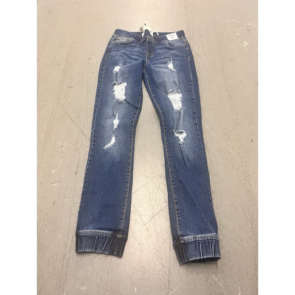 Women's XS Celebrity Pink Distressed‎ Jean Joggers Drawstring Pockets Fade Wash